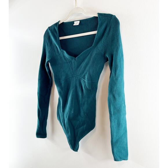 Abercrombie Long Sleeve Sweetheart Neckline Sweater Bodysuit Green Medium - Picture 6 of 7